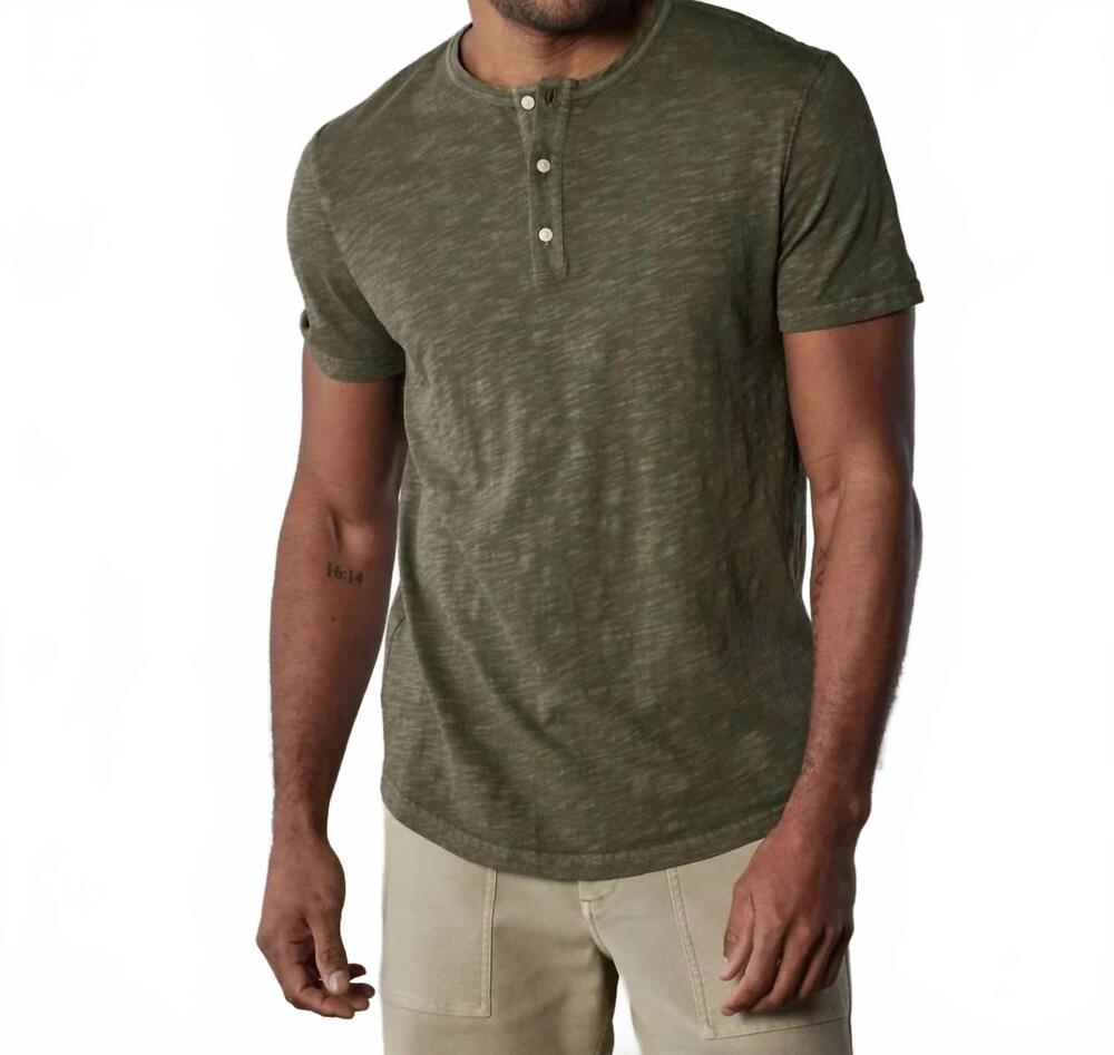 NEW THE NORMAL BRAND legacy jersey short sleeve henley tee in olive